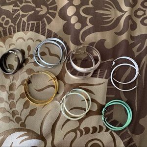 Set of 7 Coloured Hoop Earrings